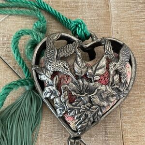 Silver Heart Pendant with Green Tassel